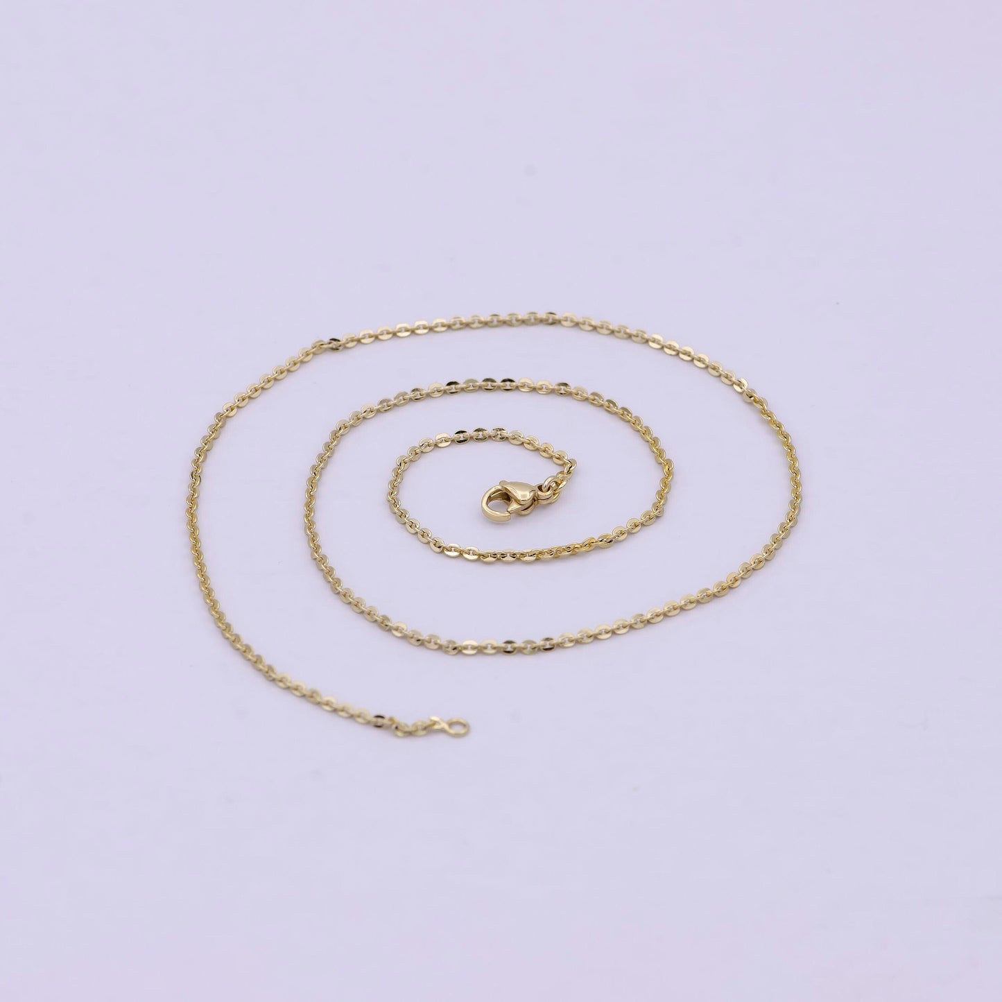 14k gold cable rolo chain, dainty 1.5mm cable chain width, 17.5 inch layering finished chain with lobster clasps | wa-617