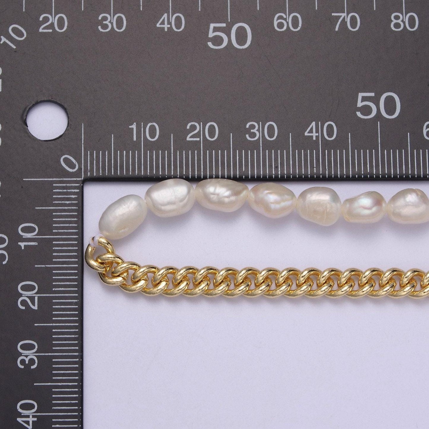 14k gold filled half 5mm freshwater pearl curb chain 16 inch choker necklace | wa-612