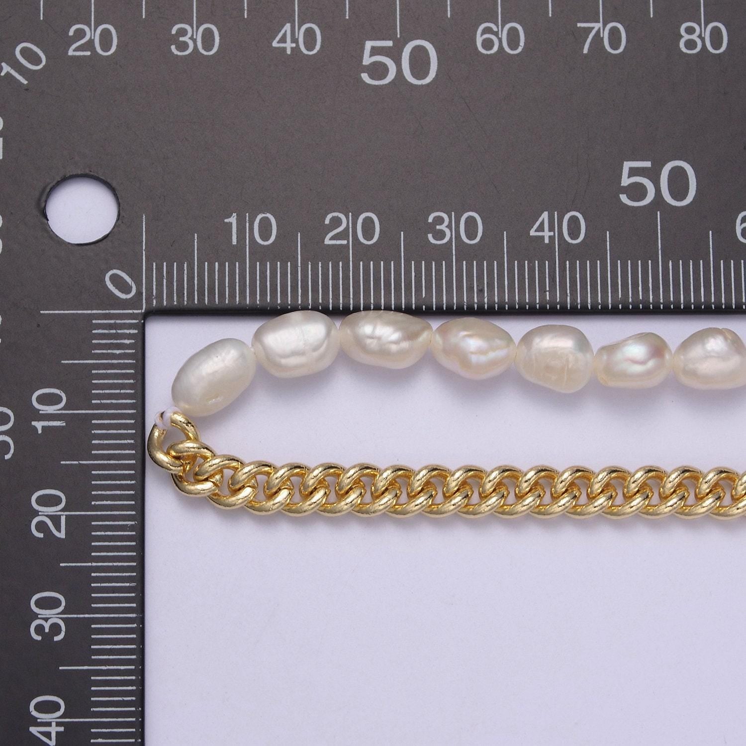 14k gold filled half 5mm freshwater pearl curb chain 16 inch choker necklace | wa-612