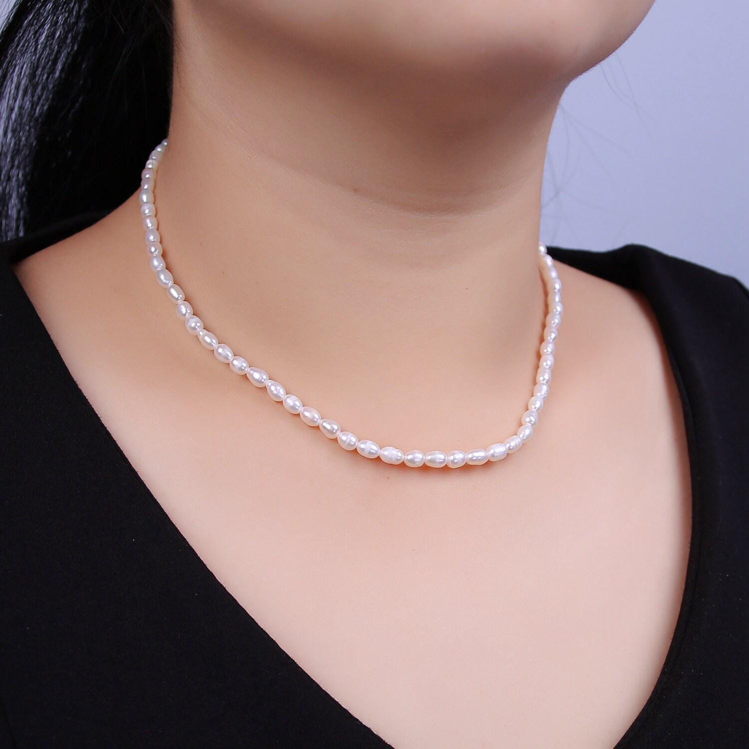Dainty small pearl necklace, rice pearl necklace finished in gold filled for minimalist jewelry | wa-611