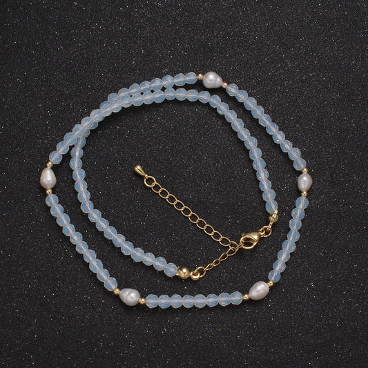 Pearl with clear glass beaded necklace, clear faceted rondell beads necklace wa-594