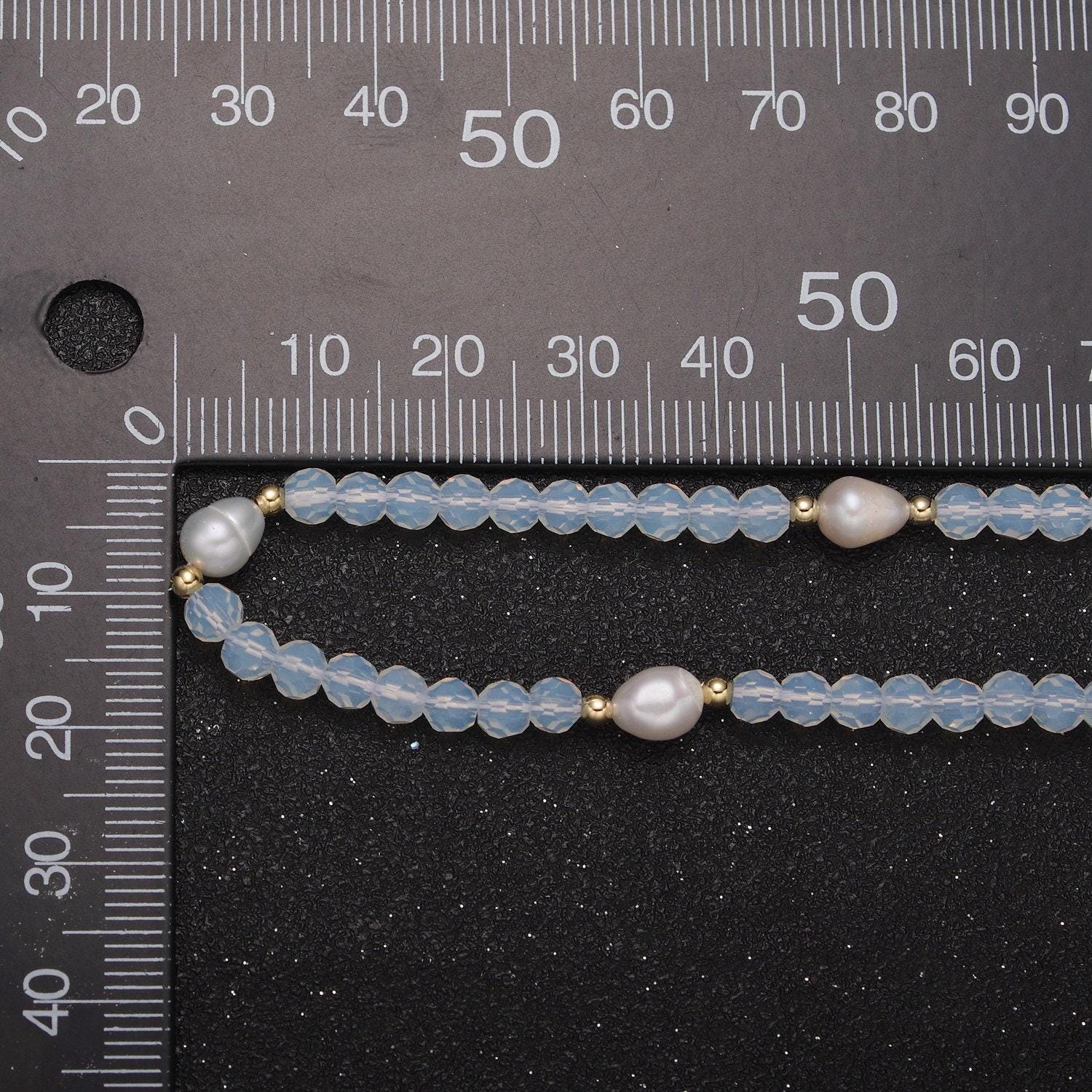 Pearl with clear glass beaded necklace, clear faceted rondell beads necklace wa-594