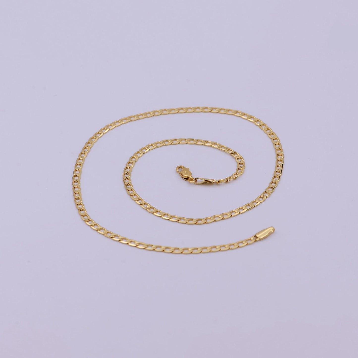 24k gold filled cuban link chain necklace 17.6 inch miami cuban, 3.2mm gold chain, curb link, men women chain necklaces wa-523