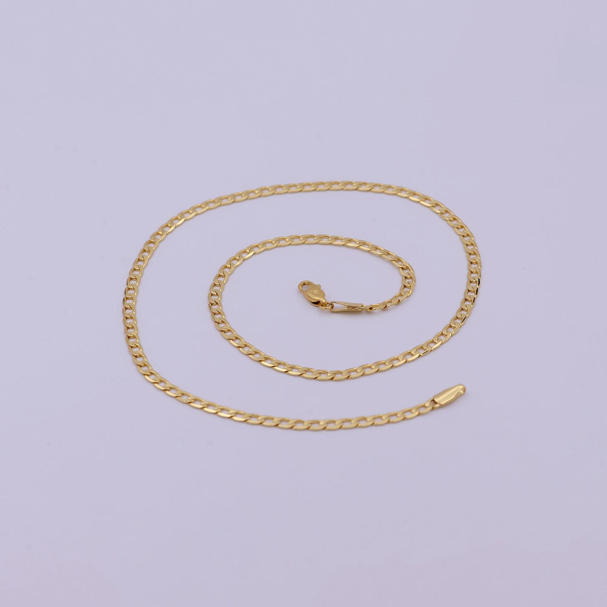 24k gold filled cuban link chain necklace 17.6 inch miami cuban, 3.2mm gold chain, curb link, men women chain necklaces wa-523