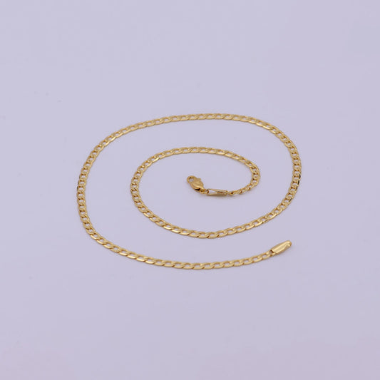 24k gold filled cuban link chain necklace 17.6 inch miami cuban, 3.2mm gold chain, curb link, men women chain necklaces wa-523