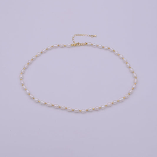 White freshwater pearl necklace, gold filled beads necklace, dainty pearl necklace, necklaces for women, 5 mm pearl necklace16.5",wa-509