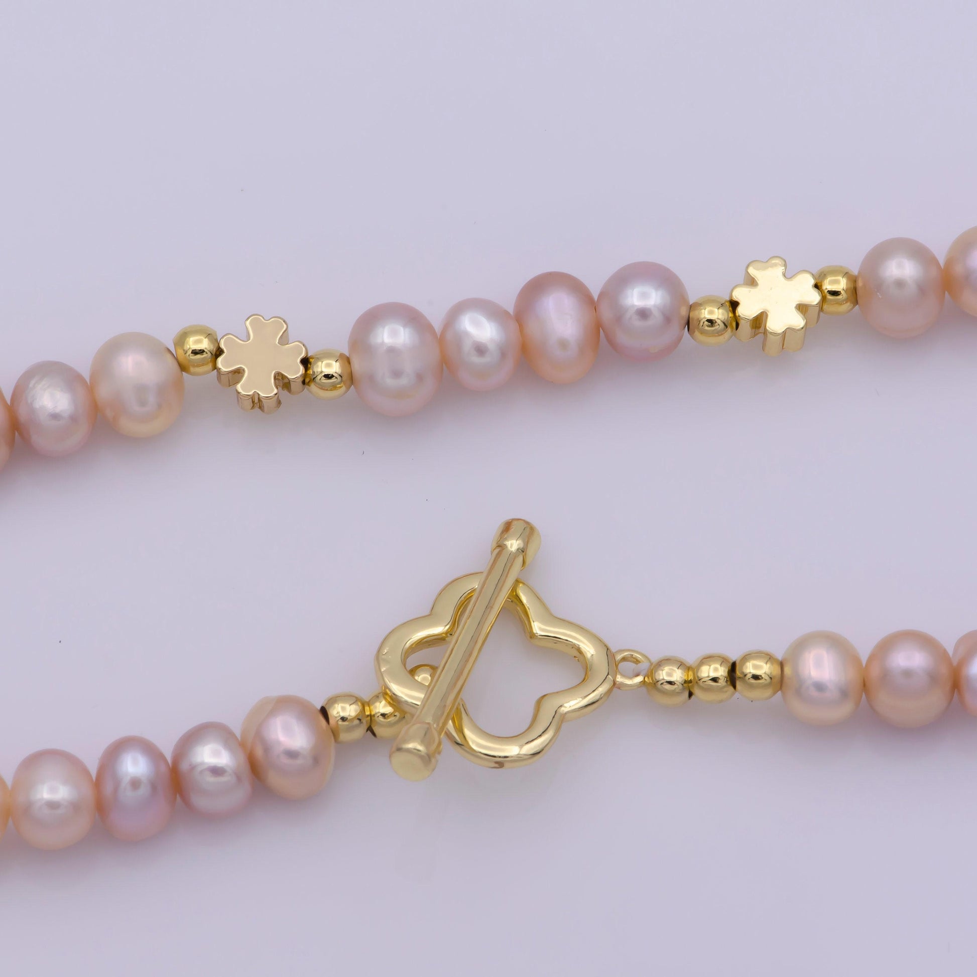 Peach pearl necklace, fresh water pearl baroque chain choker necklace 16.2" necklace cross beaded gold chain wa-410