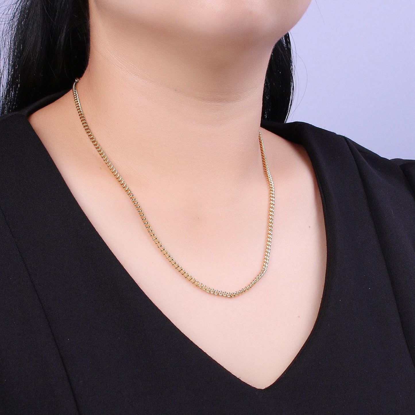 1pc 17.7" + 2" ext. 2,2mm ready to use gold cuban curb necklace chain,layering curb chain bold necklace, for pendant charm necklace, wa-404