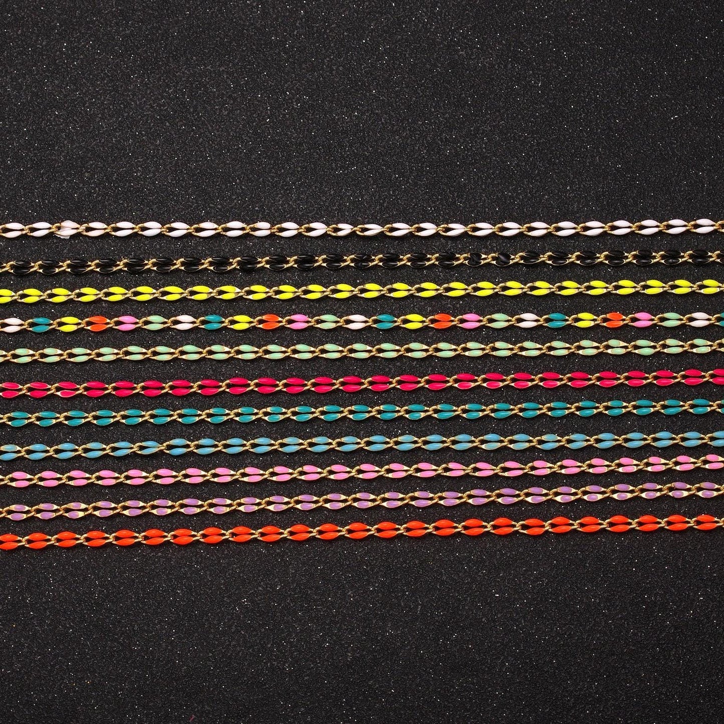 2.9mm fancy enamel link 18.0" + 2.0" extender rolo cable chain oval link ready to wear necklace | wa-348~wa-353