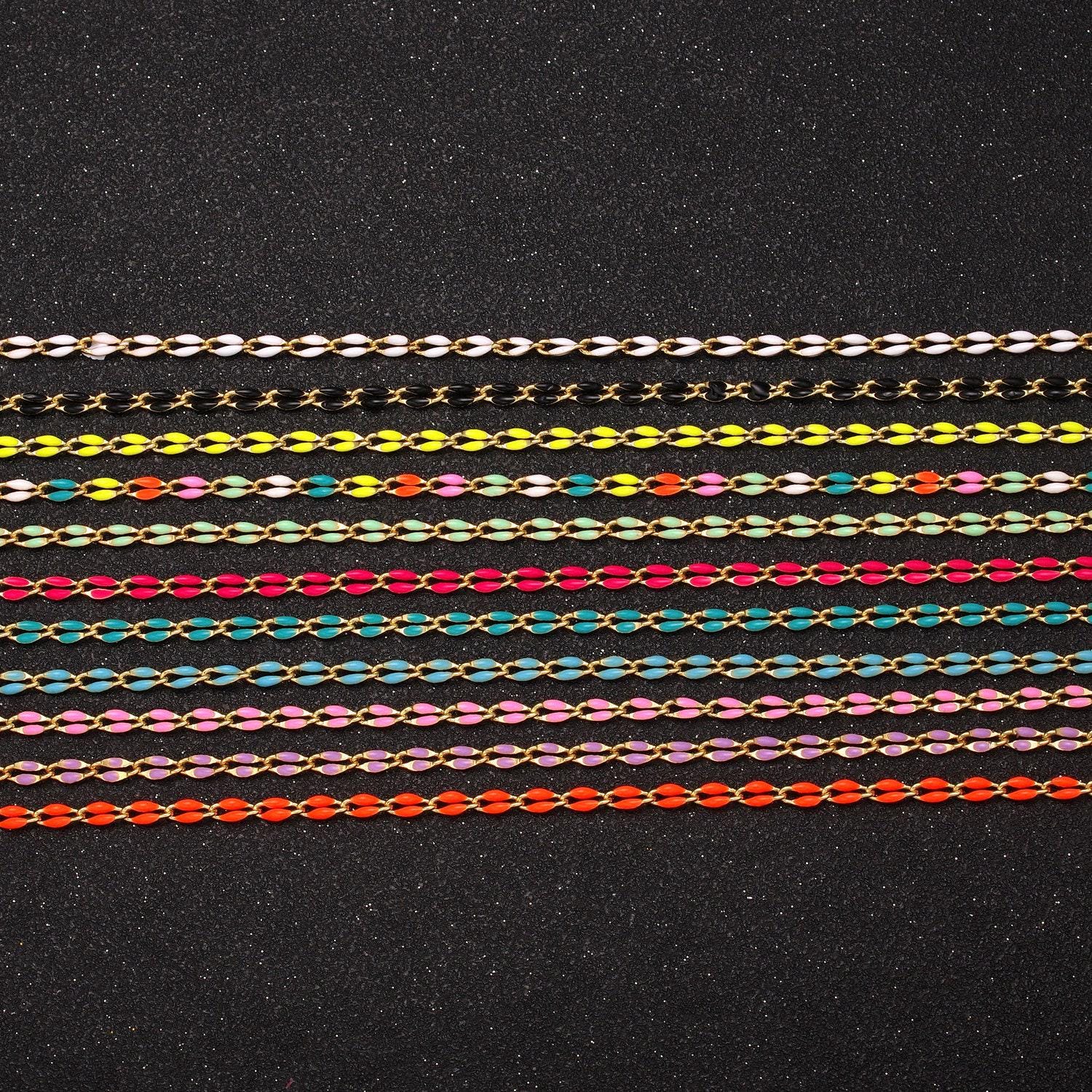 2.9mm fancy enamel link 18.0" + 2.0" extender rolo cable chain oval link ready to wear necklace | wa-348~wa-353