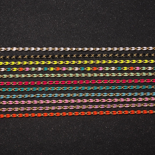 2.9mm fancy enamel link 18.0" + 2.0" extender rolo cable chain oval link ready to wear necklace | wa-348~wa-353