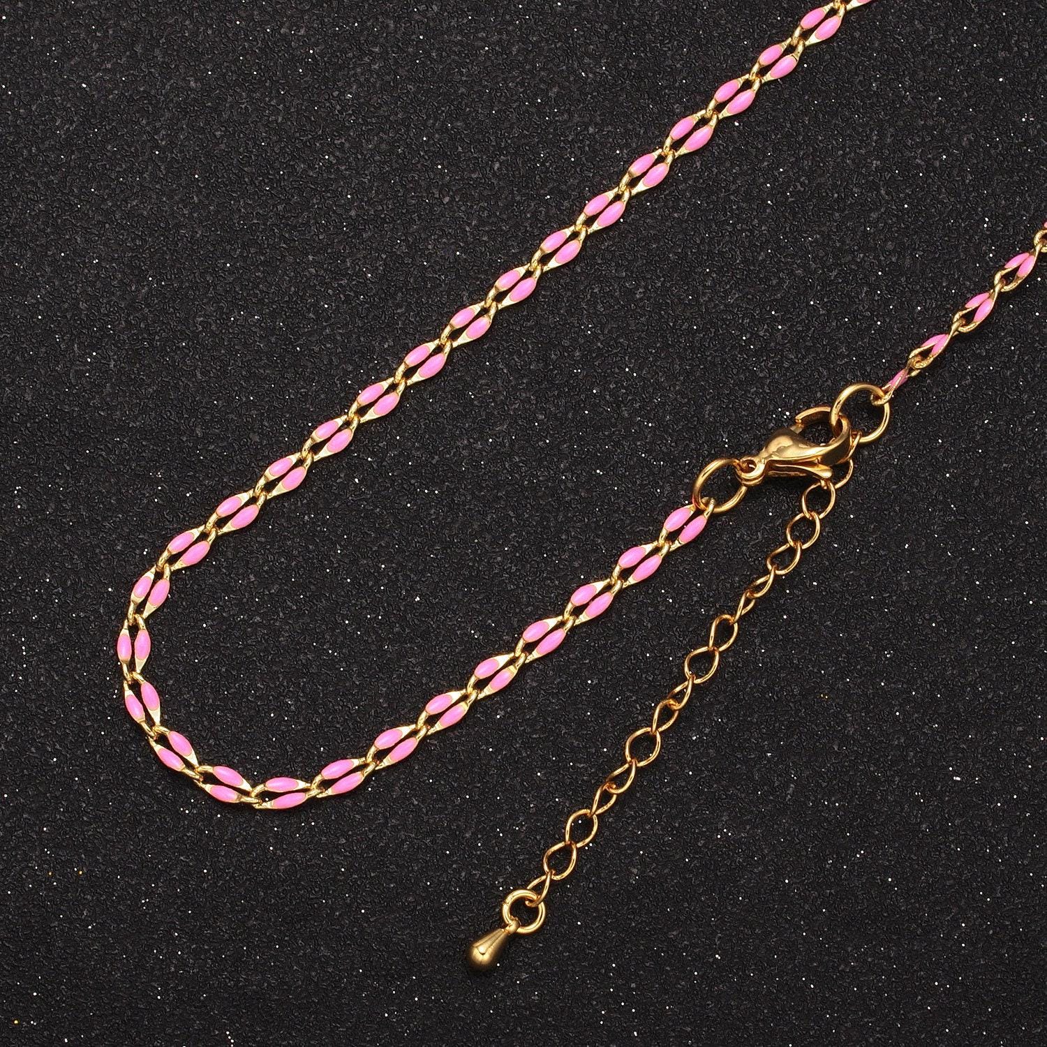 2.9mm fancy enamel link 18.0" + 2.0" extender rolo cable chain oval link ready to wear necklace | wa-348~wa-353