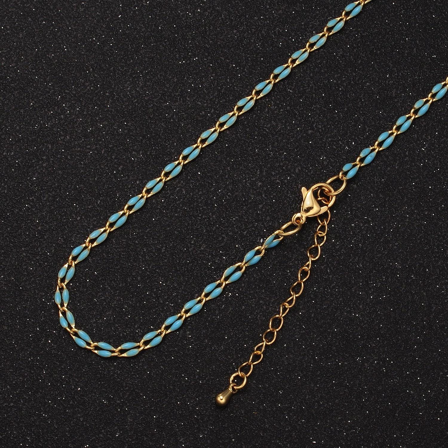 2.9mm fancy enamel link 18.0" + 2.0" extender rolo cable chain oval link ready to wear necklace | wa-348~wa-353