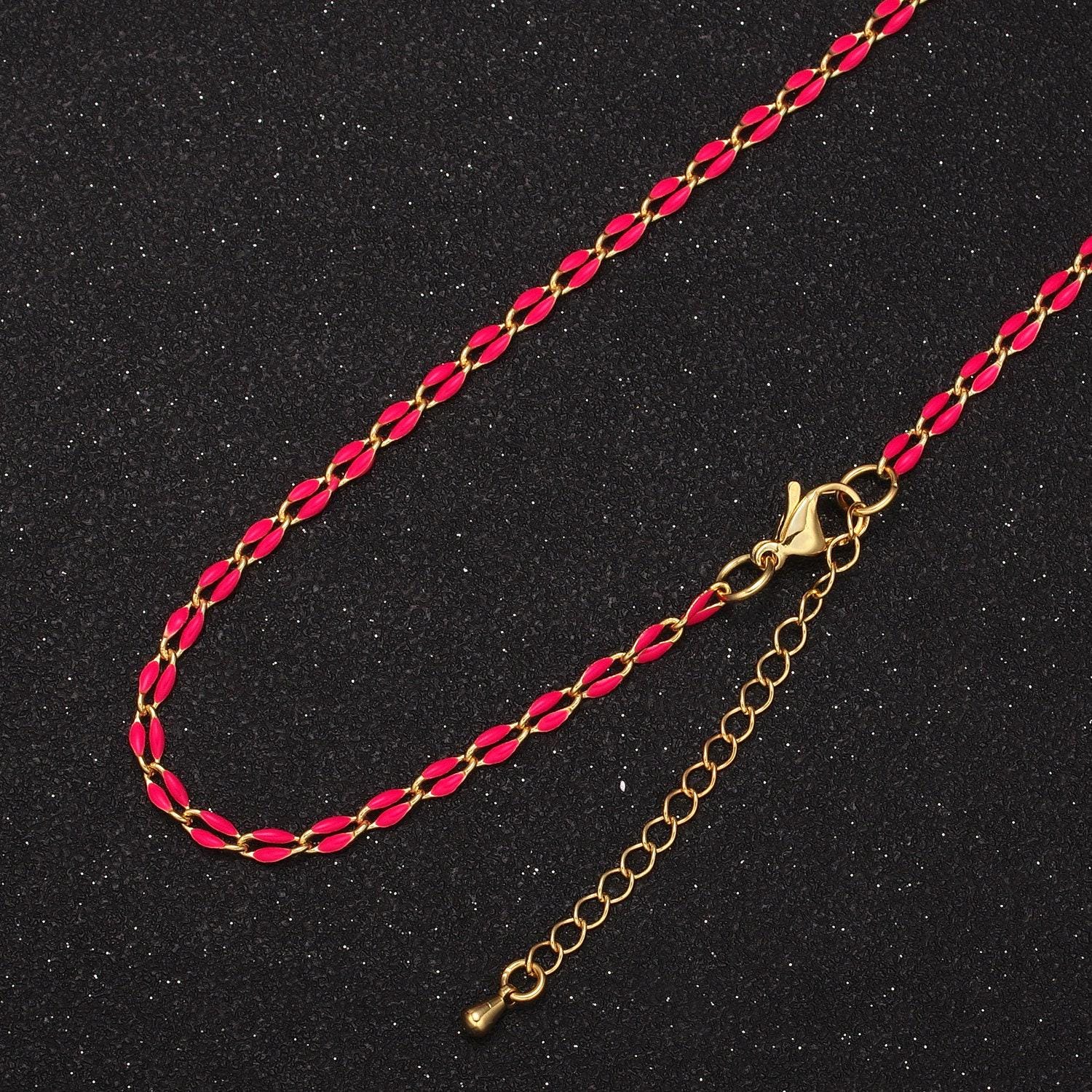 2.9mm fancy enamel link 18.0" + 2.0" extender rolo cable chain oval link ready to wear necklace | wa-348~wa-353