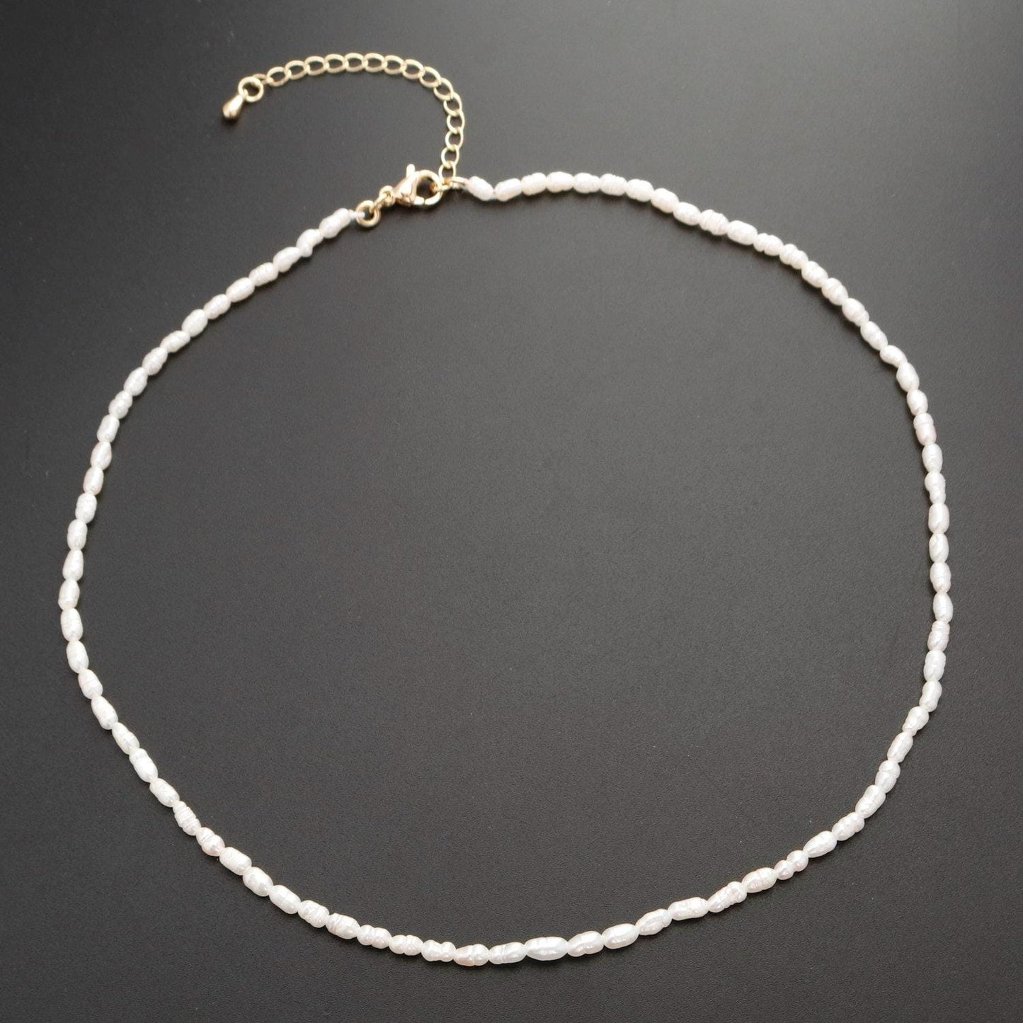 Pearl choker necklace,baroque rice pearl chain necklace, mother of pearl necklace, 14.5" +2 " extender necklace beaded gold chain, wa-329