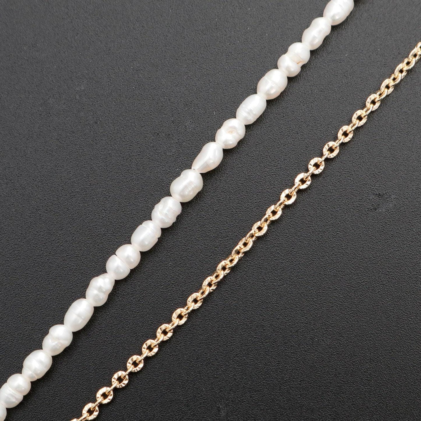 Pearl choker necklace, sunburst rolo link chain necklace, pearl necklace, 16" +2 " extender necklace mix metal beaded gold chain, wa-328