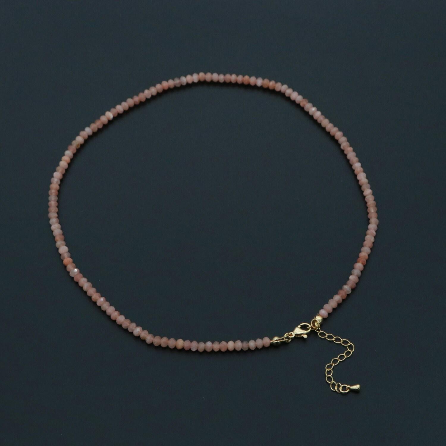 Dainty pink rose quartz necklace pink gemstone minimalist jewelry beaded healing stone necklace with lobster clasp wa-259