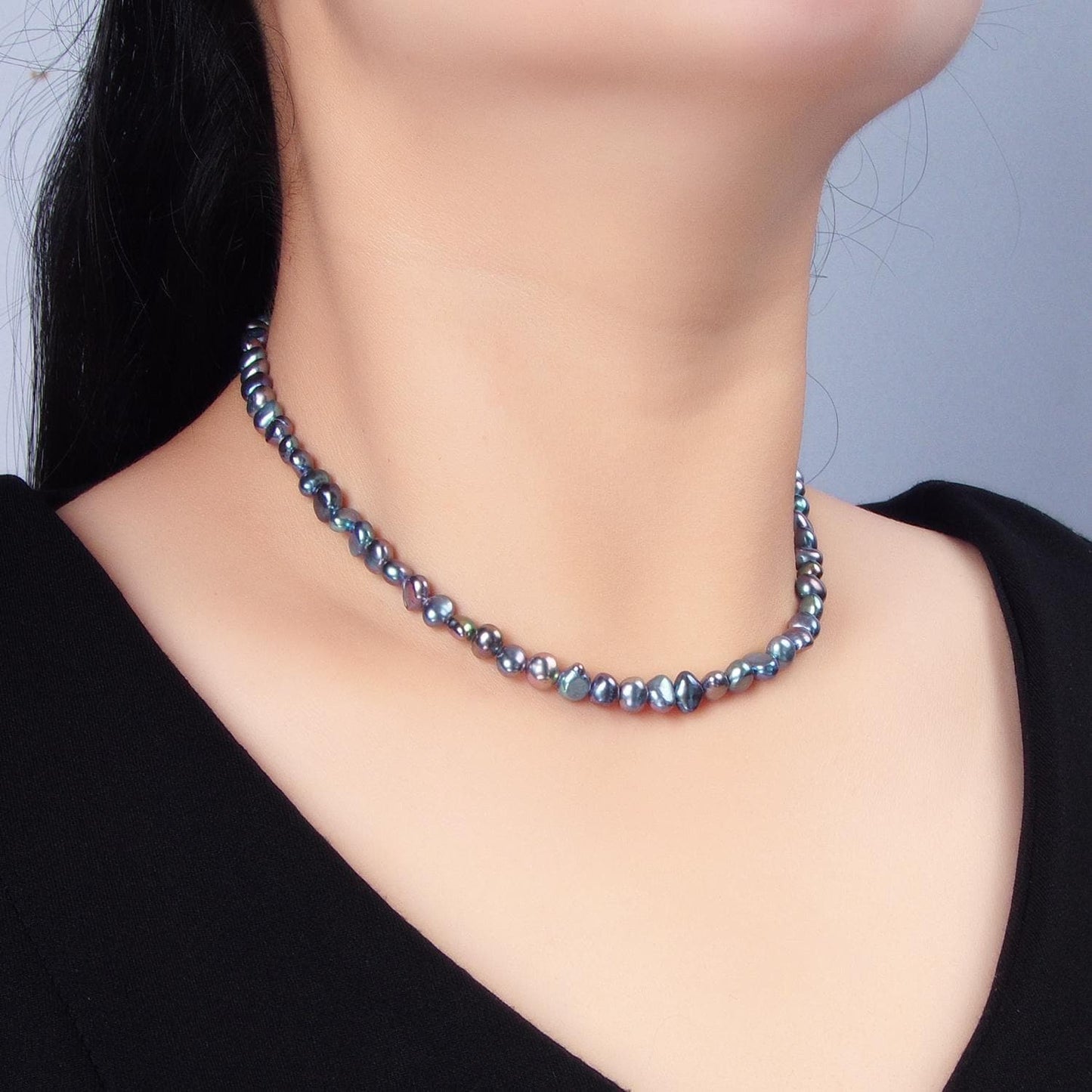 Fresh water pearl choker necklace black mauve mermaid peacock baroque pearl necklace 14.7"+ 2 inch extender necklace gold clasp wa2588
