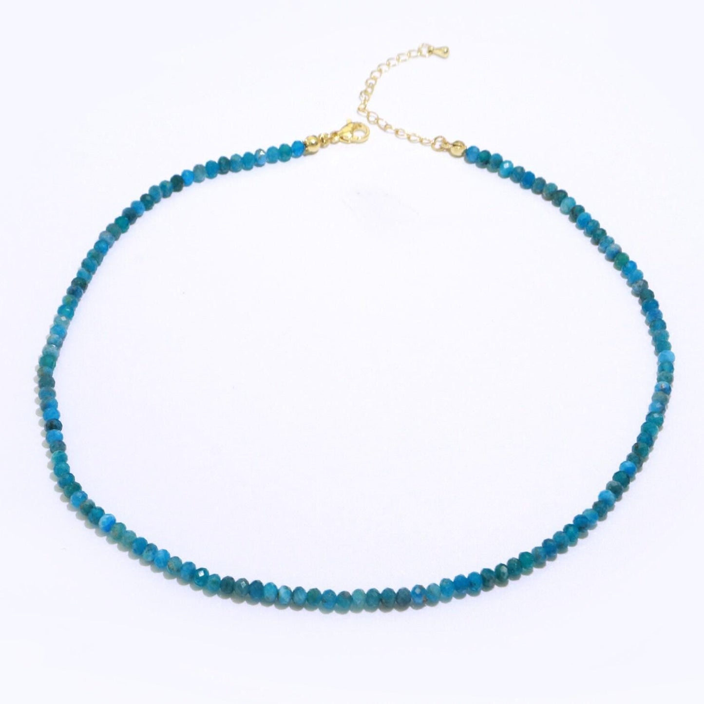 Dainty apatite necklace blue gemstone minimalist jewelry beaded healing stone necklace with lobster clasp wa-258