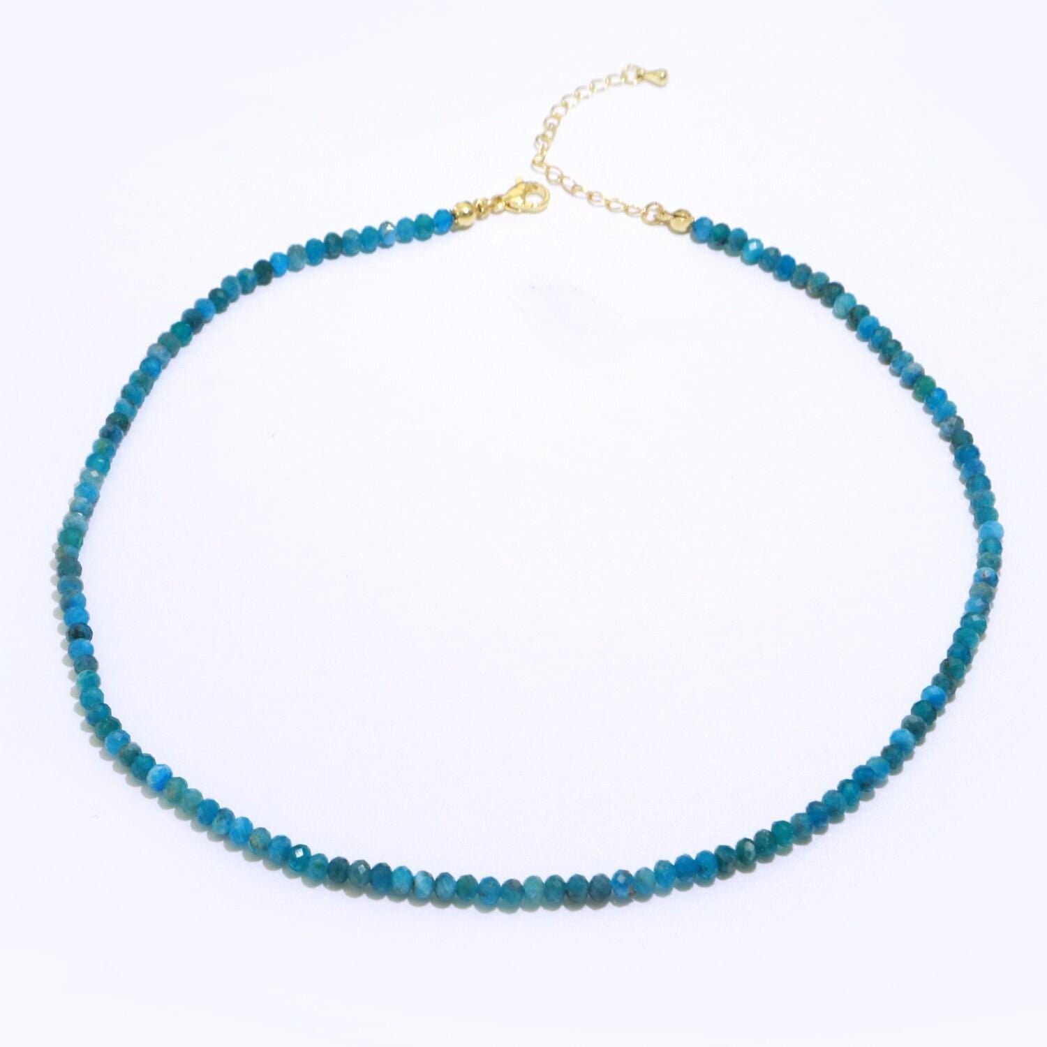 Dainty apatite necklace blue gemstone minimalist jewelry beaded healing stone necklace with lobster clasp wa-258