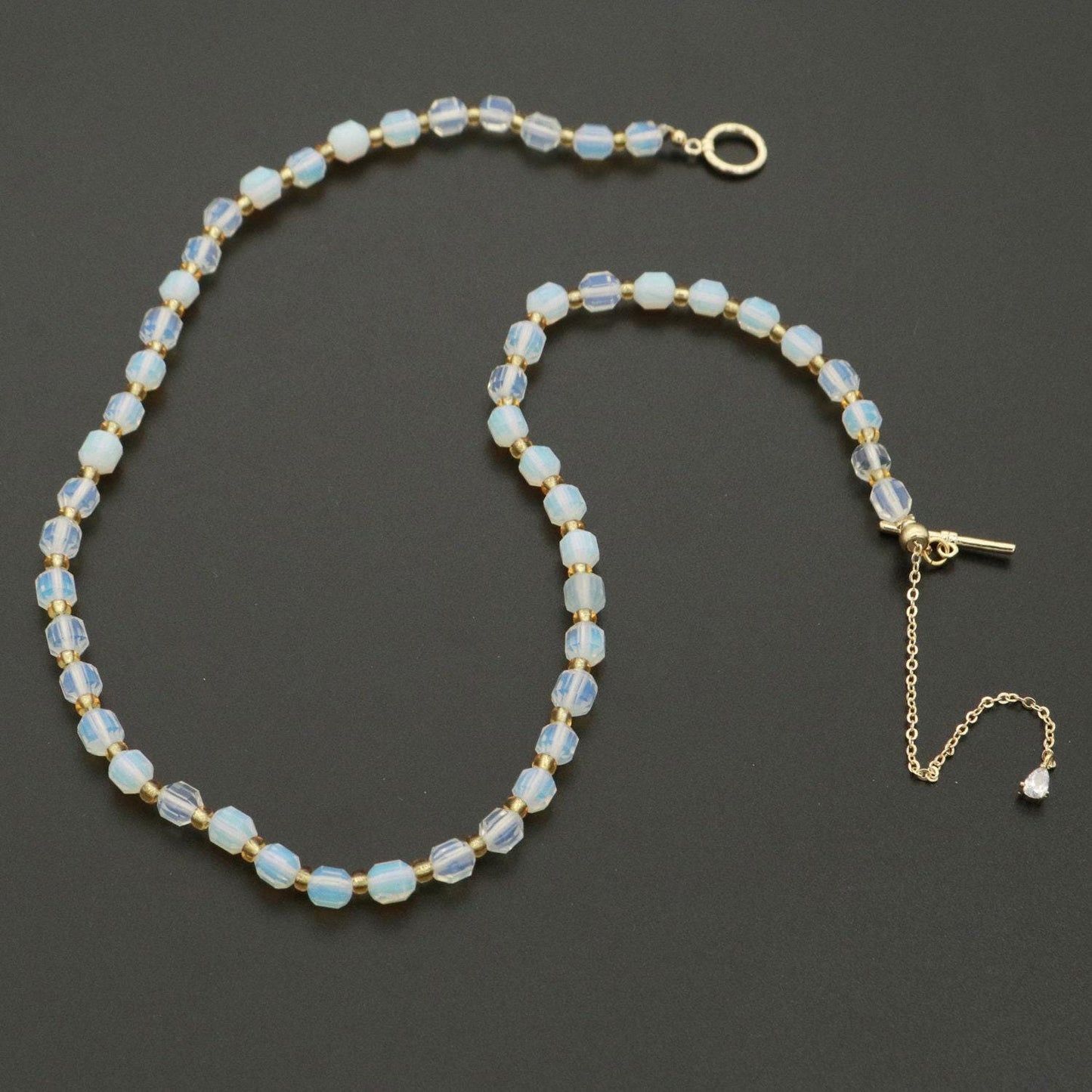 White opal bead necklace 5.6mm beads mini opal stone bead necklace 16.5" necklace with ot toggle clasp wa-252