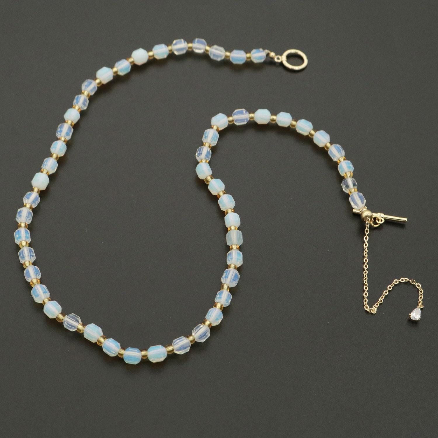 White opal bead necklace 5.6mm beads mini opal stone bead necklace 16.5" necklace with ot toggle clasp wa-252