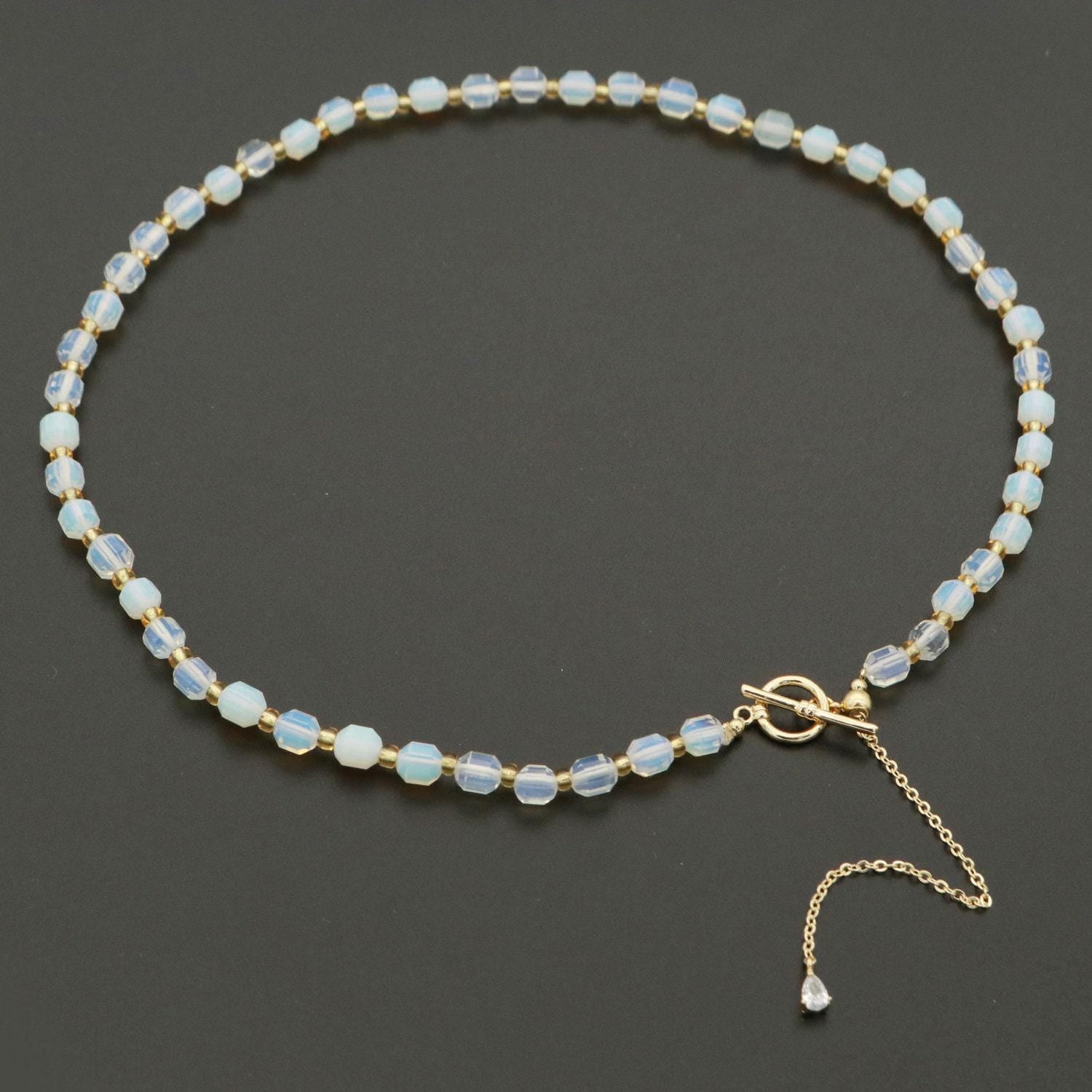 White opal bead necklace 5.6mm beads mini opal stone bead necklace 16.5" necklace with ot toggle clasp wa-252