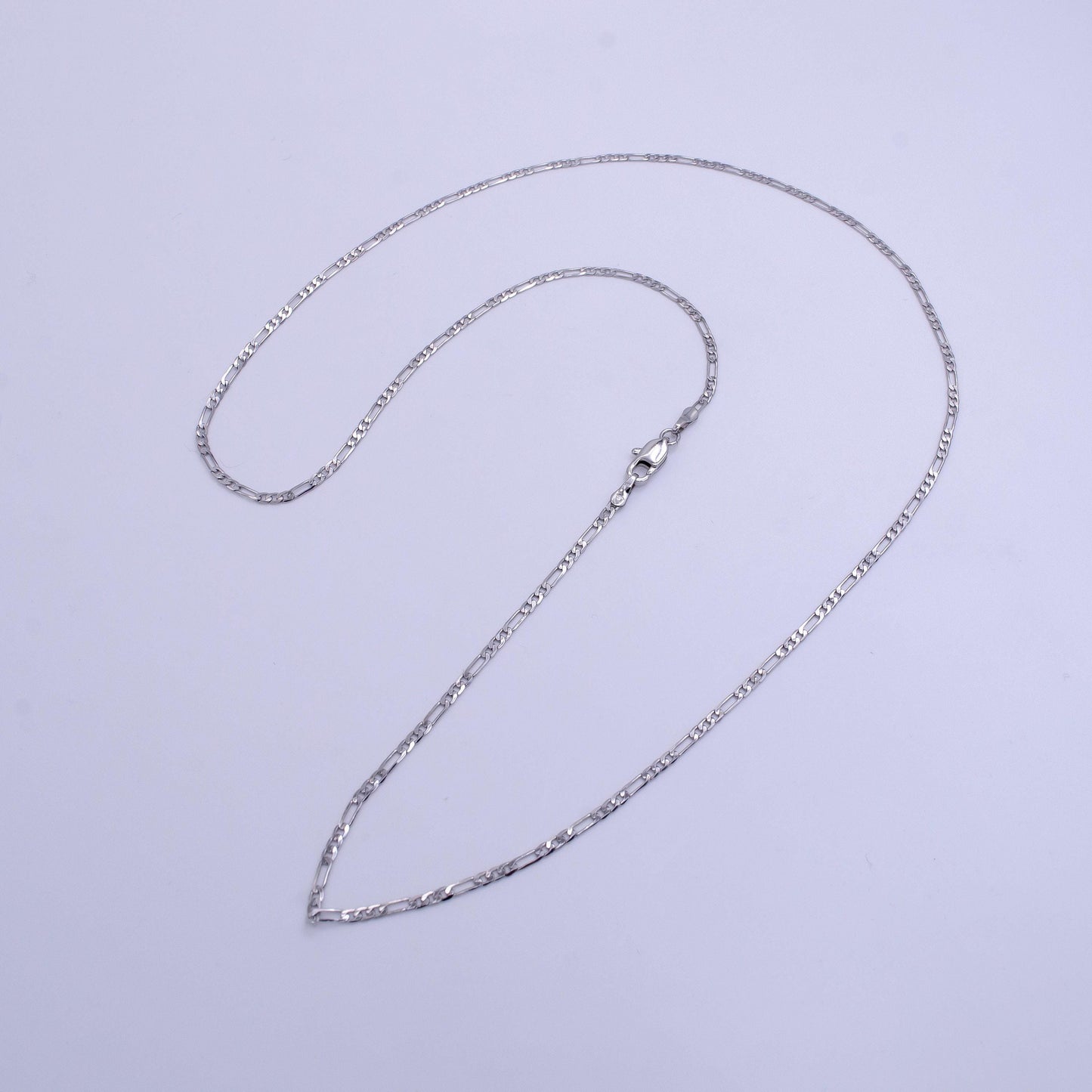 Long white gold figaro necklace chain layer silver figaro chain dainty necklace, pendant necklace width is 1.8mm wa2501