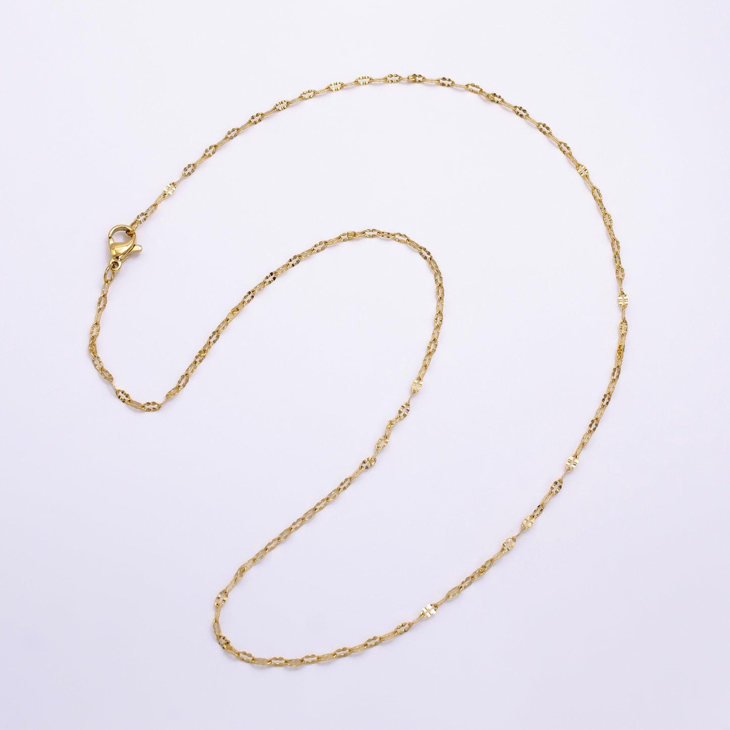 Dainty gold necklace hammered chain oval link chain ready to wear textured link chain necklace 17 inch long wa-2468