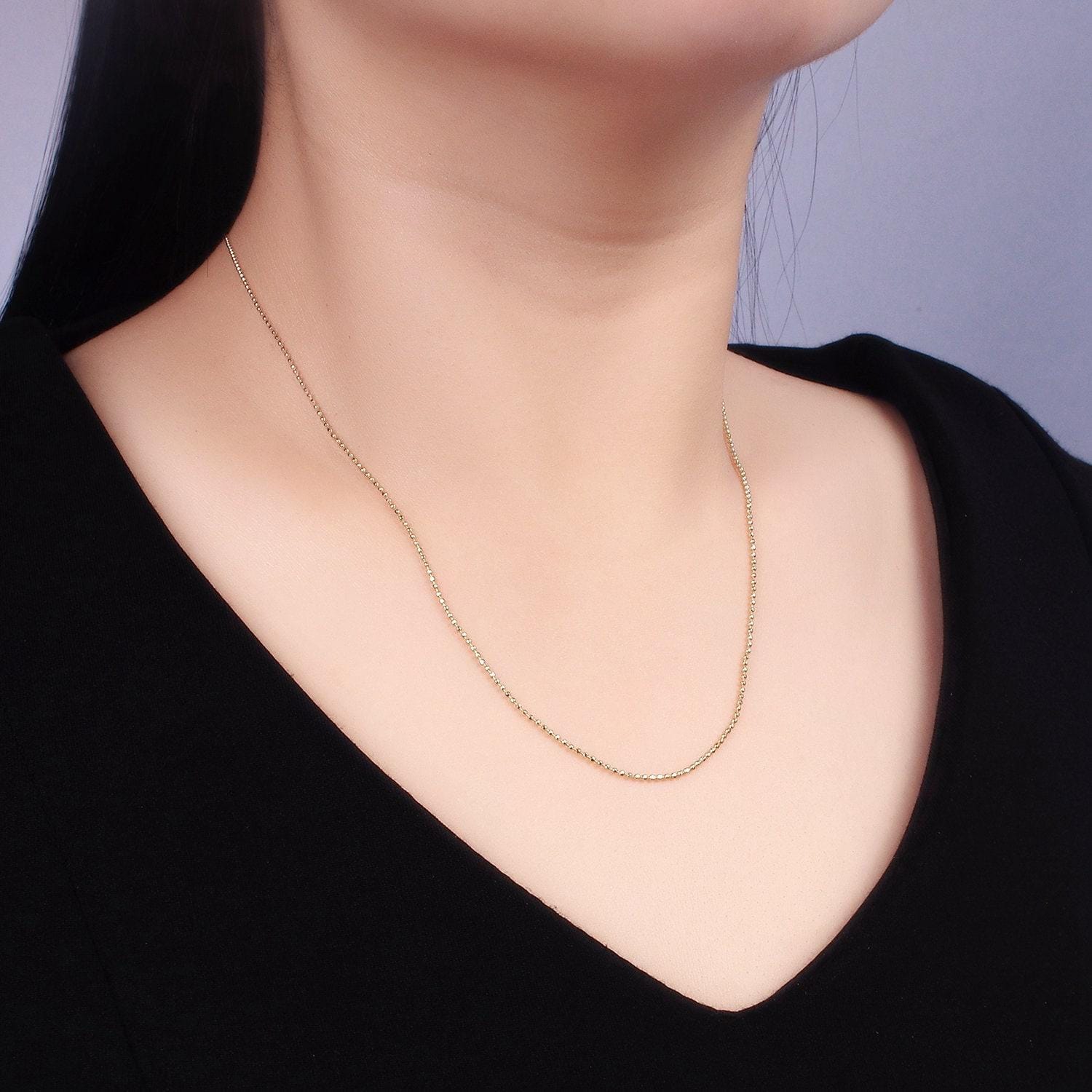 Adjustable faceted ball chain necklace 24k gold filled round bead chain necklace for charm wa-2428