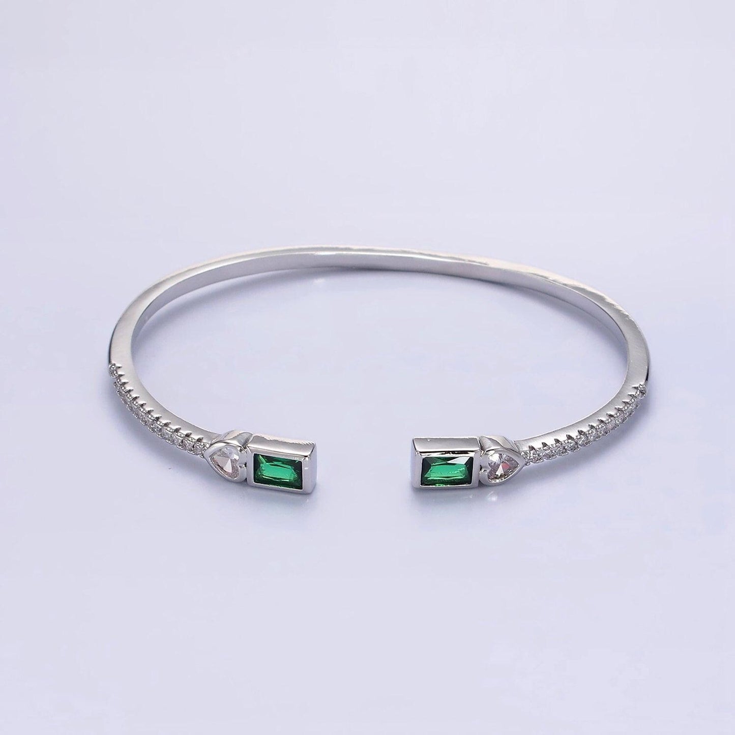 14k gold filled clear, green, pink baguette heart cz micro paved cuff bracelet in gold & silver | wa-2124 ~ wa-2128