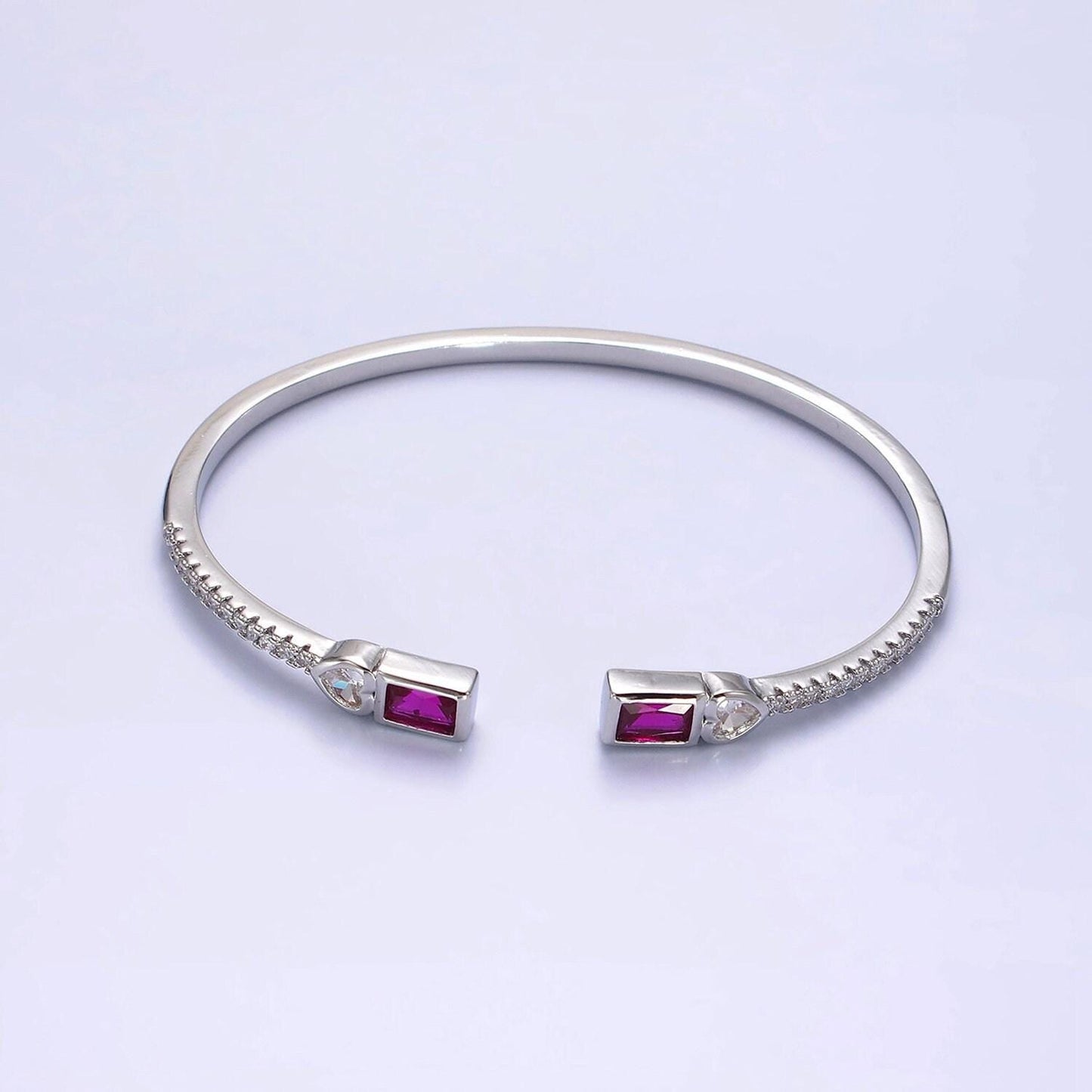 14k gold filled clear, green, pink baguette heart cz micro paved cuff bracelet in gold & silver | wa-2124 ~ wa-2128