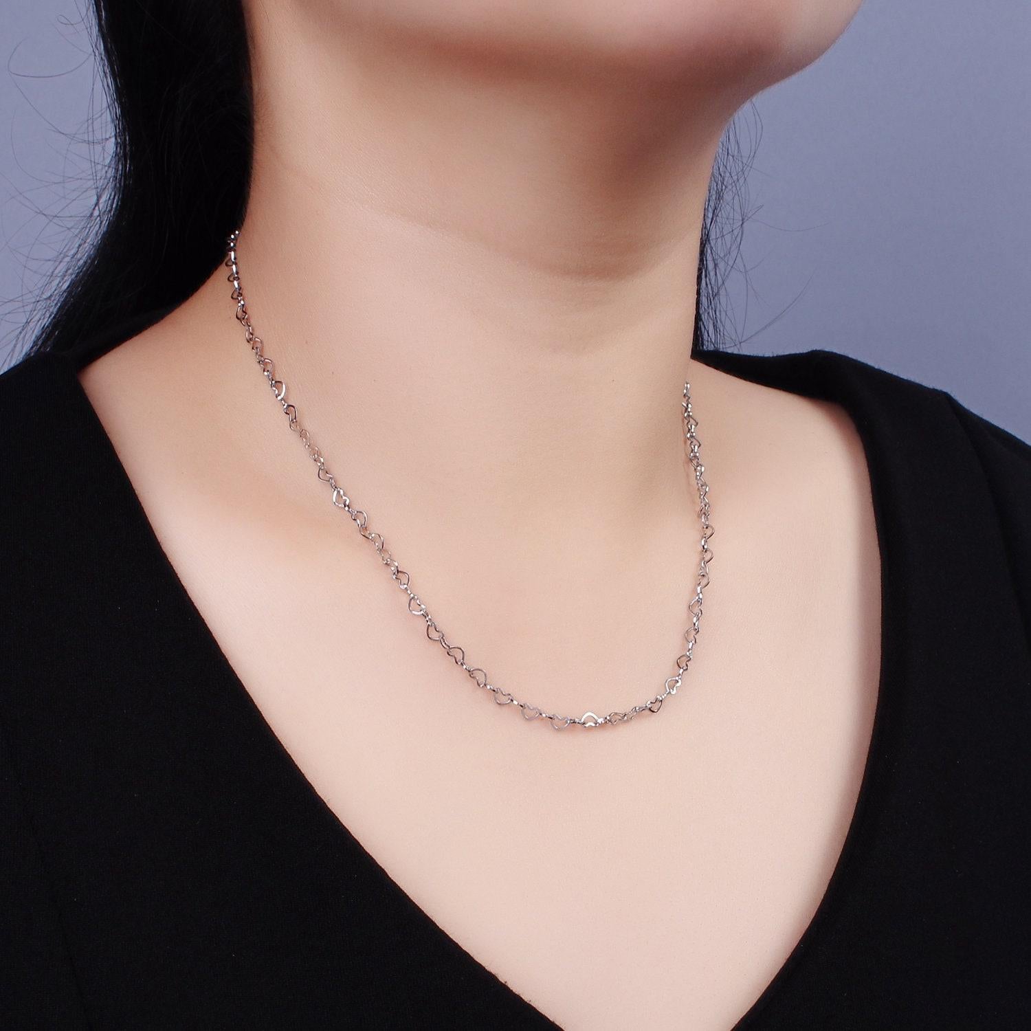 Dainty heart chain necklace stainless steel 18 inch necklace in silver for valentine gift wa2409