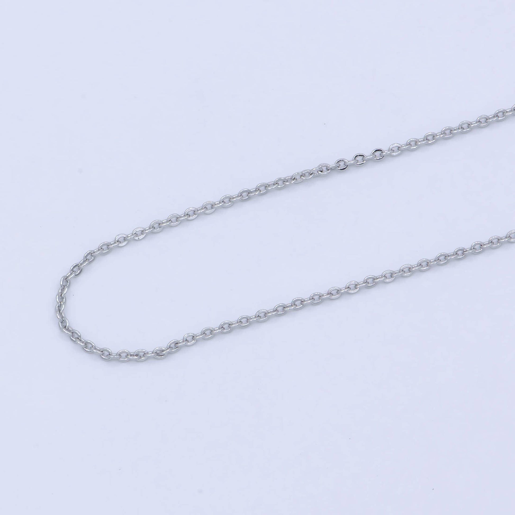 1pc 15.5''+ 2" extender ready to use white gold round curb rolo necklace chain,layer chain dainty necklace,for pendant charm necklace wa-239
