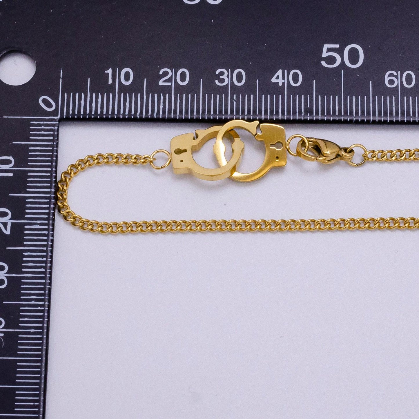 Stainless steel 2mm curb chain handcuff connector 19 inch necklace | wa-2340