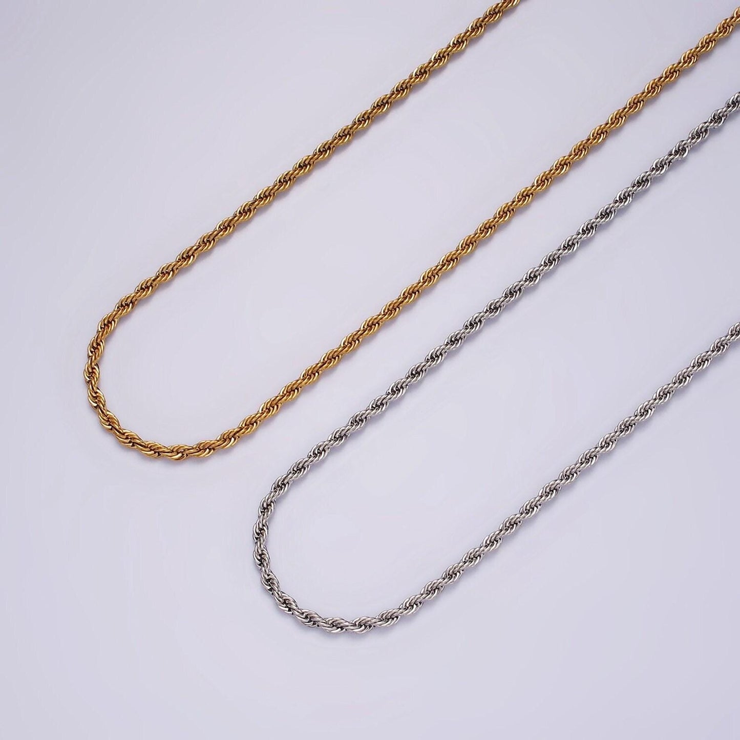 Stainless steel 1.8mm rope 17.7 inches necklace in gold & silver | wa-2336 wa-2337