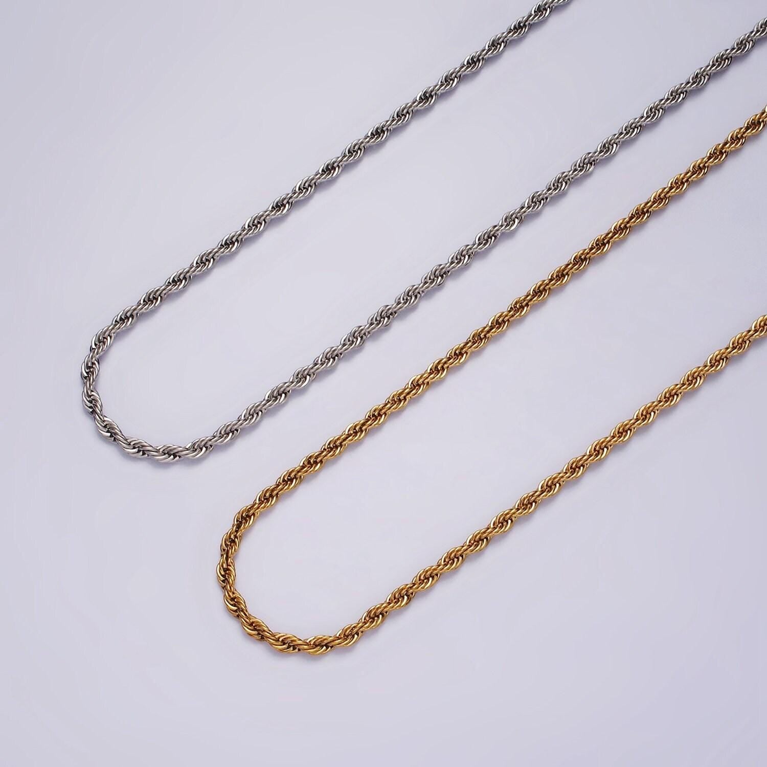 Stainless steel 2.8mm rope 18 inches necklace in gold & silver | wa-2334 wa-2335