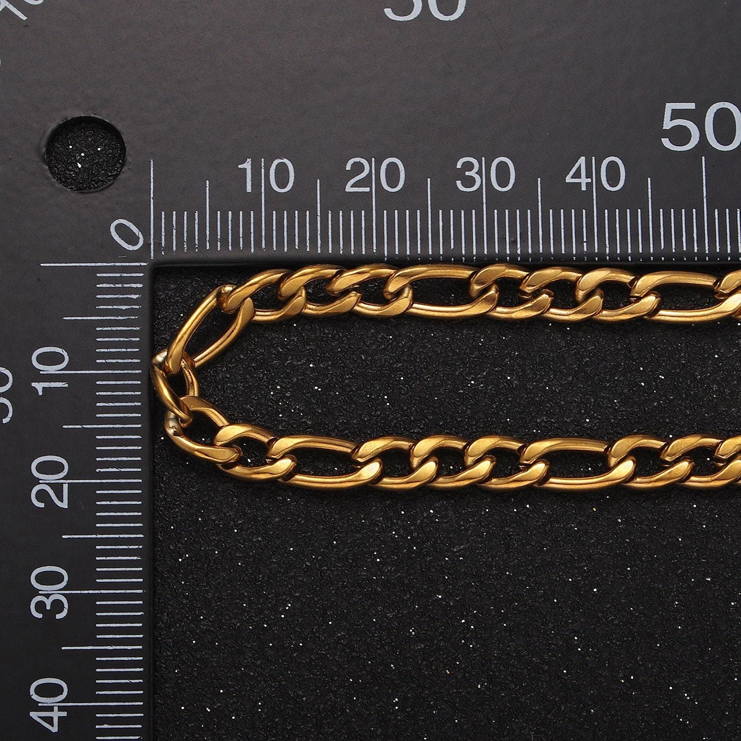 5.2mm figaro link stainless steel gold plated necklace chain for men or women long figaro chain 20, 22, 24 inch necklace wa2312