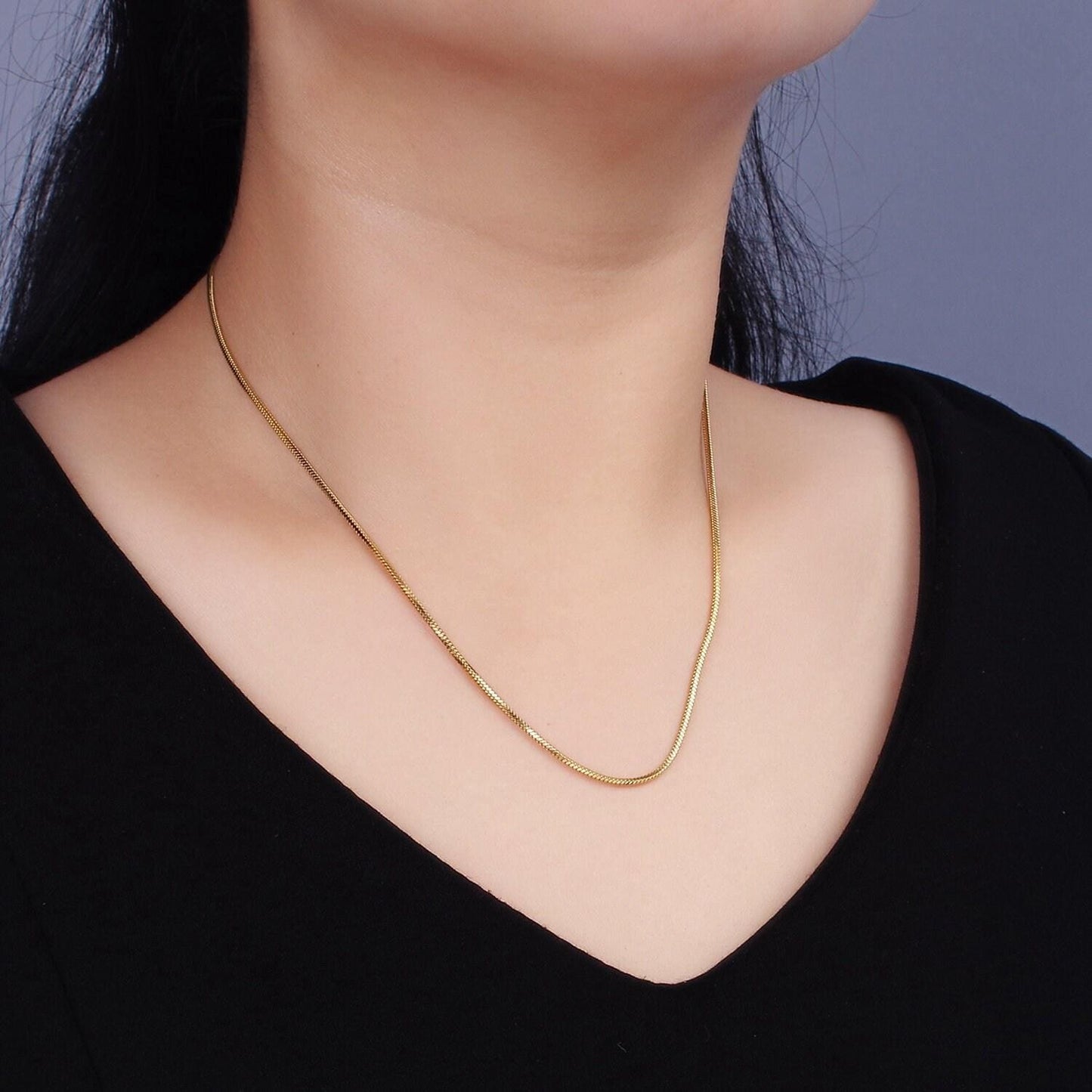 Dainty round snake chain necklaces men women - 18k gold plated stainless steel 1.5mm width for layering necklace 18 / 20 inch chain wa2310