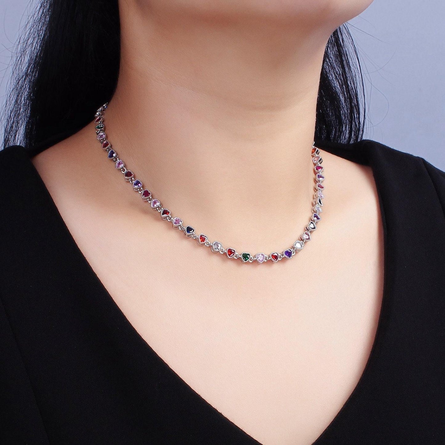 Gold necklace colorful necklace cz stone necklace 14k gold filled cubic heart necklace dainty necklace gift for her wa2244