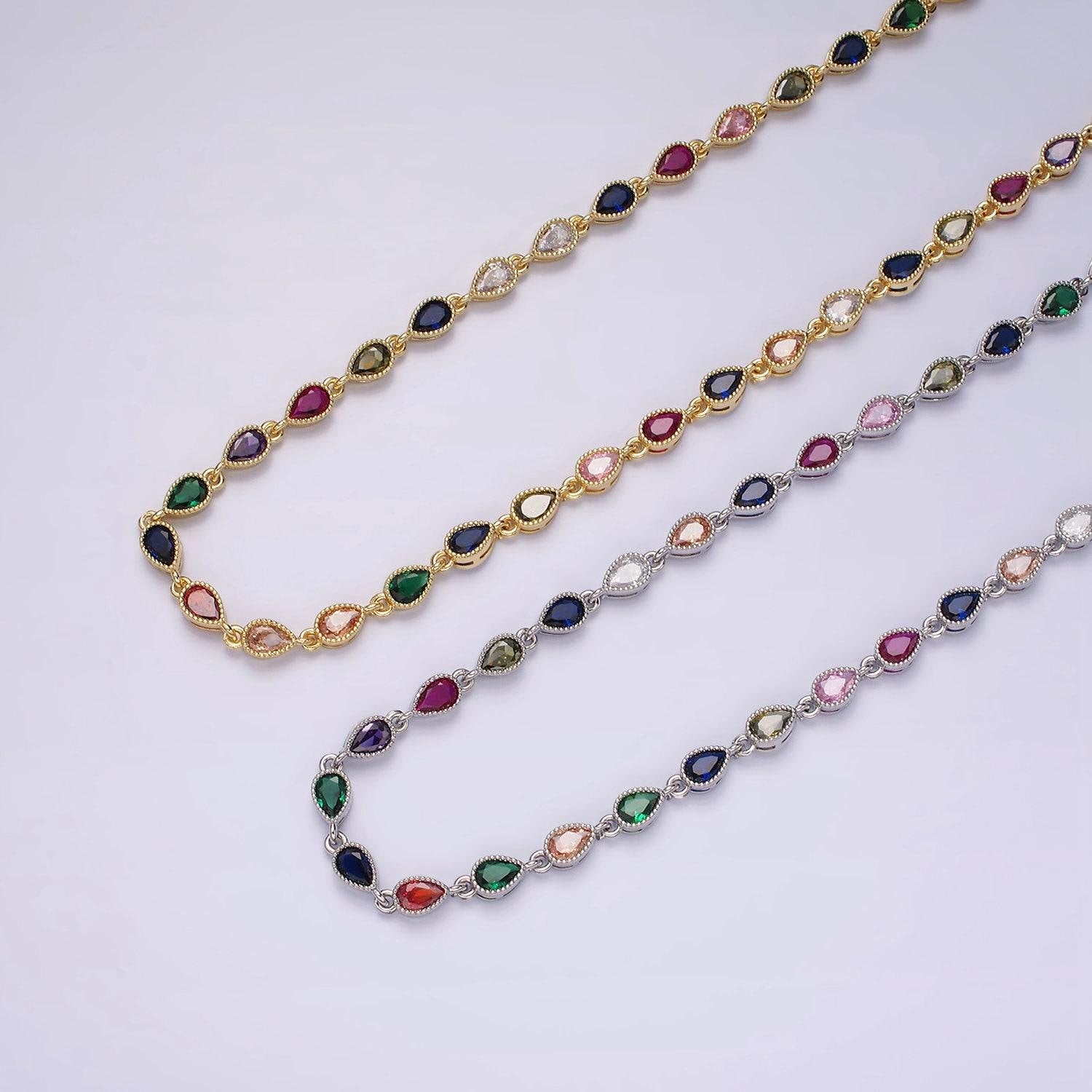 Gold filled necklace colorful cz stone necklace gemstone necklace tear drop crystal necklace dainty necklace christmas gift for her wa2242