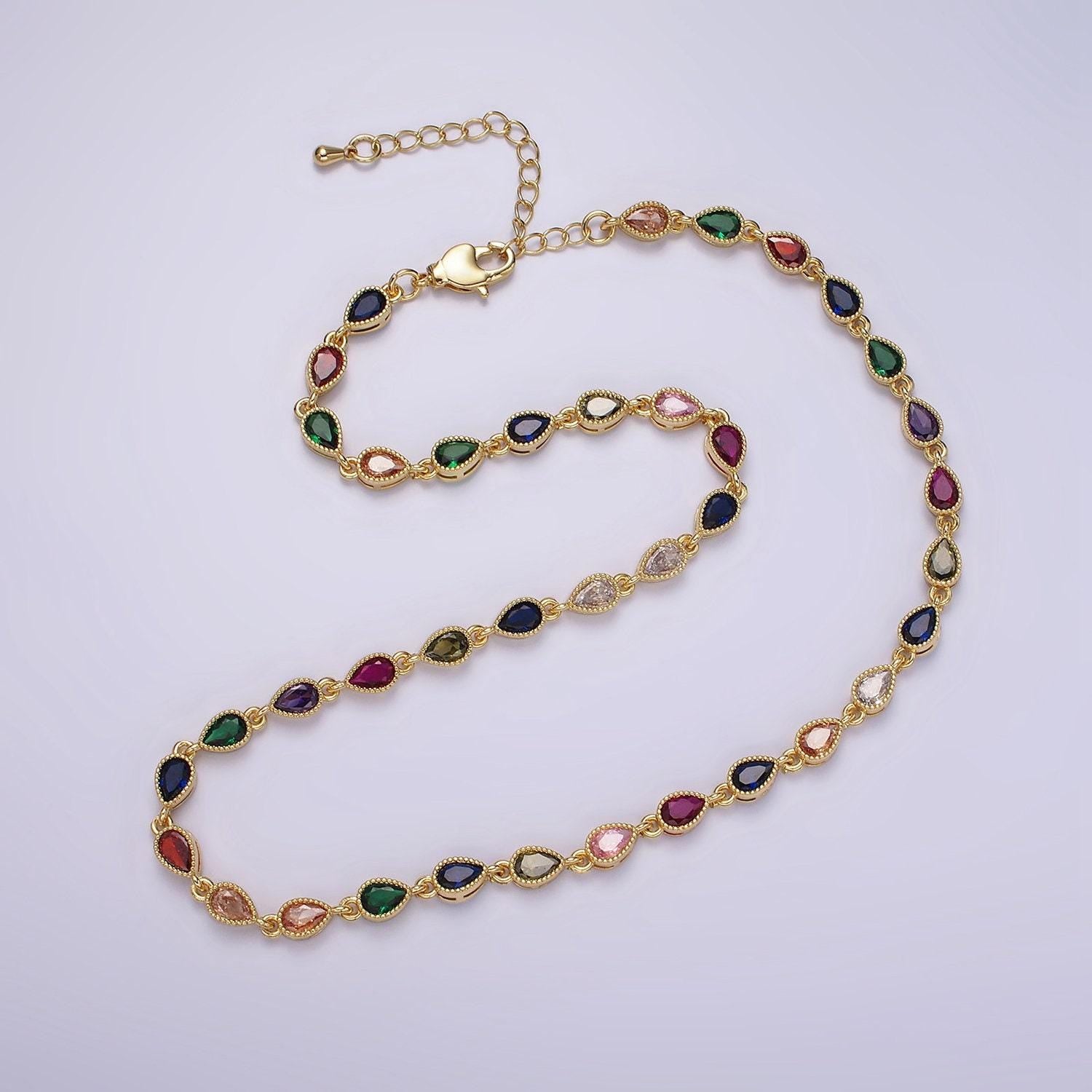 Gold filled necklace colorful cz stone necklace gemstone necklace tear drop crystal necklace dainty necklace christmas gift for her wa2242