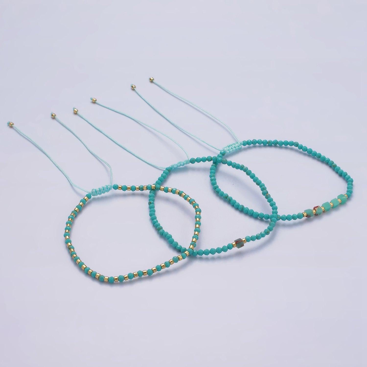 Natural stone beads, turquoise bead bracelet, dainty bracelet handmade adjustable rope friendship bracelet for gift friend bff wa-2219