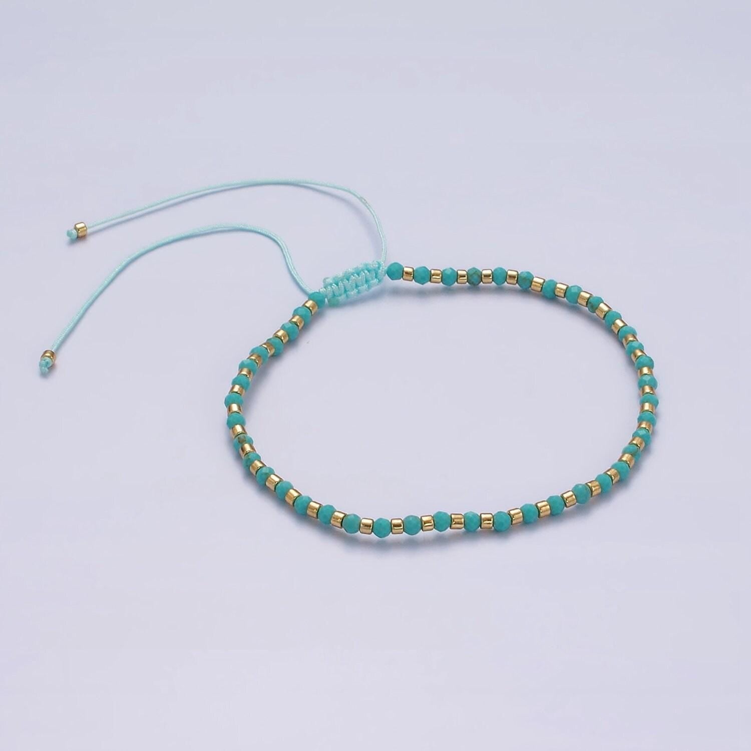 Natural stone beads, turquoise bead bracelet, dainty bracelet handmade adjustable rope friendship bracelet for gift friend bff wa-2219