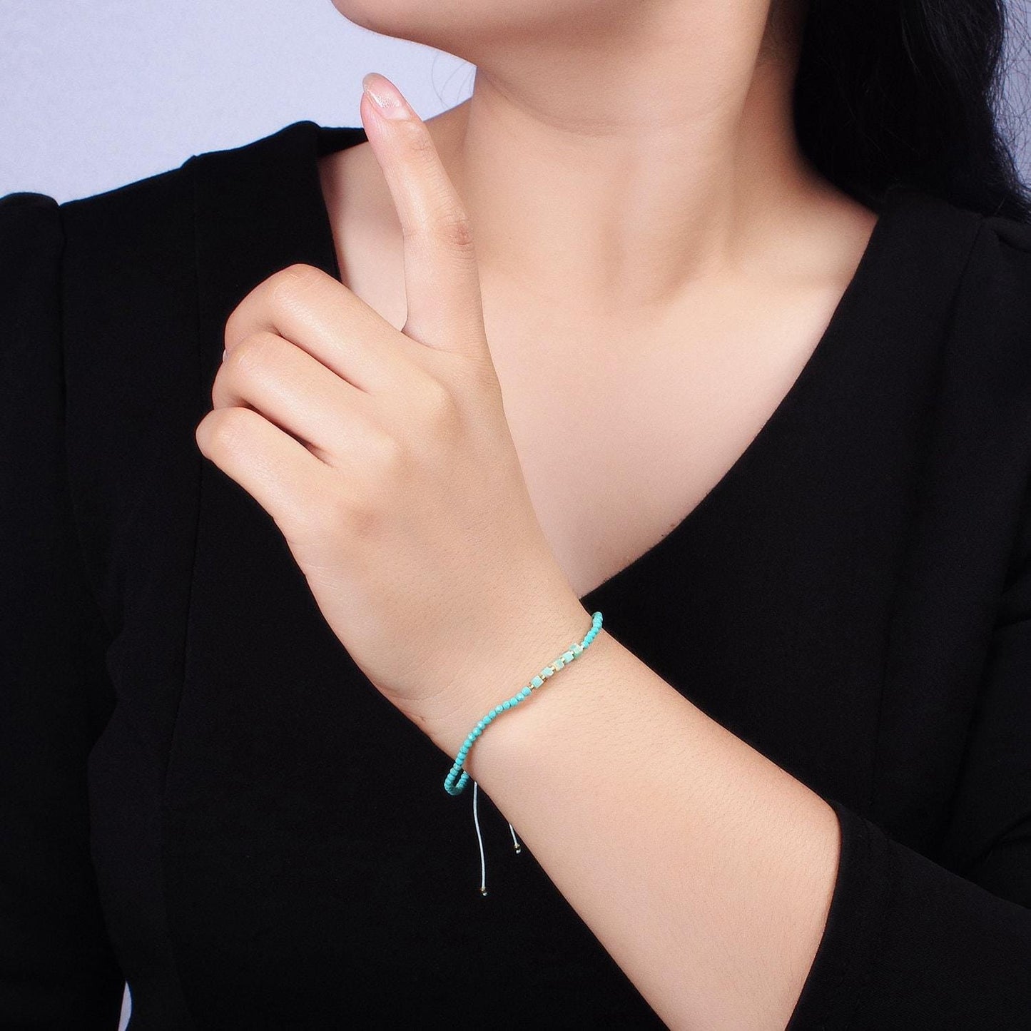 Natural stone beads, turquoise bead bracelet, dainty bracelet handmade adjustable rope friendship bracelet for gift friend bff wa-2219