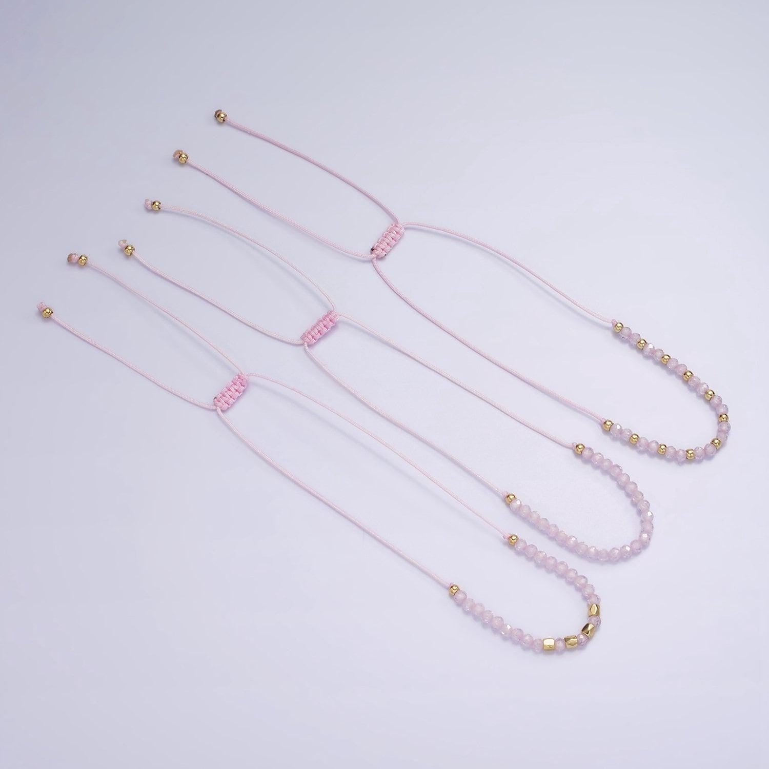 Pink friendship bracelet rope cord adjustable bracelet for women with gold beads wa2212 wa2213 wa2214