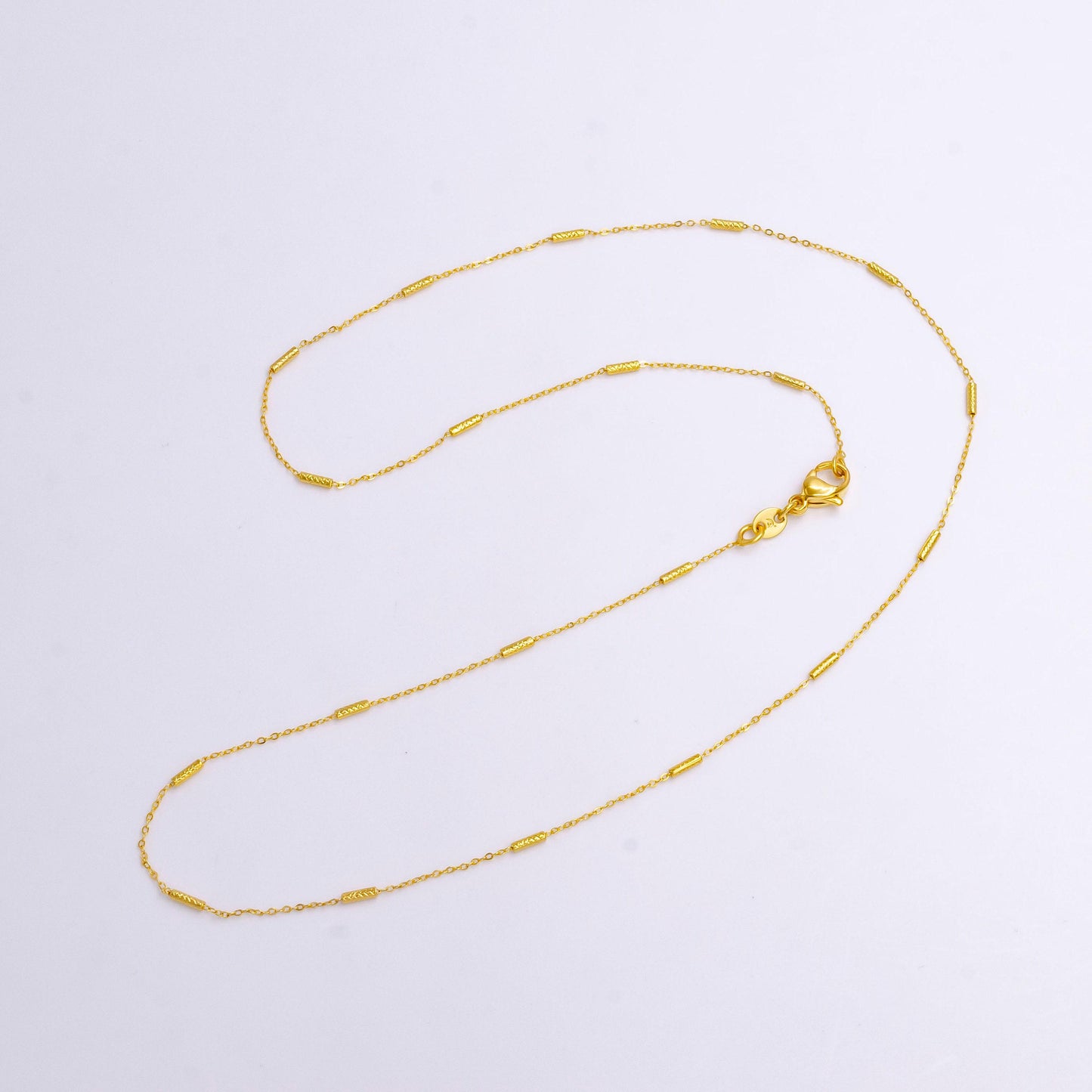 17.5 inch satellite chain gold dainty tube beaded necklace ready to wear for jewelry making w/ clasp wa-2210