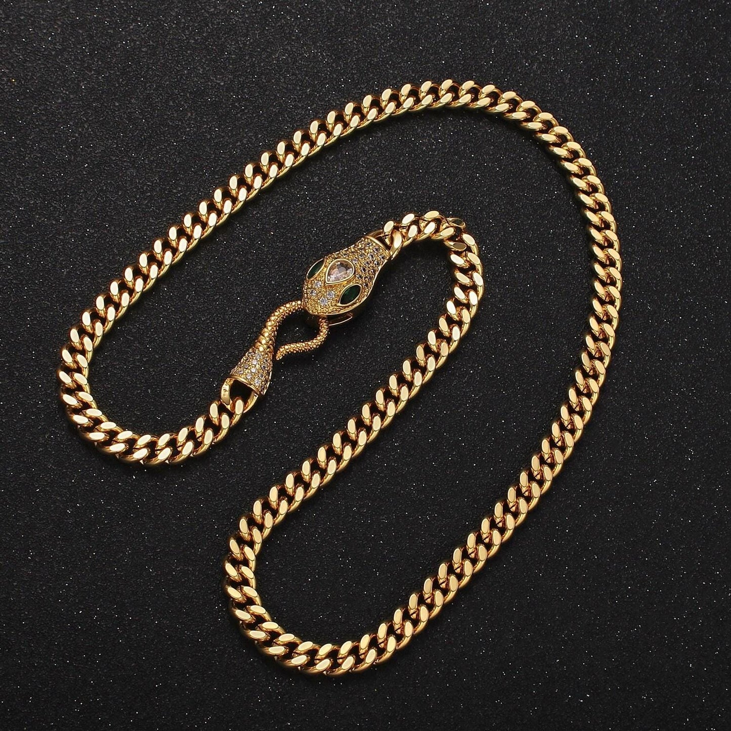 5.8mm gold miami cuban curb chain with cubic zirconia snake clasp silver serpent end clasp for statement jewelry 18 inch necklace wa-2205