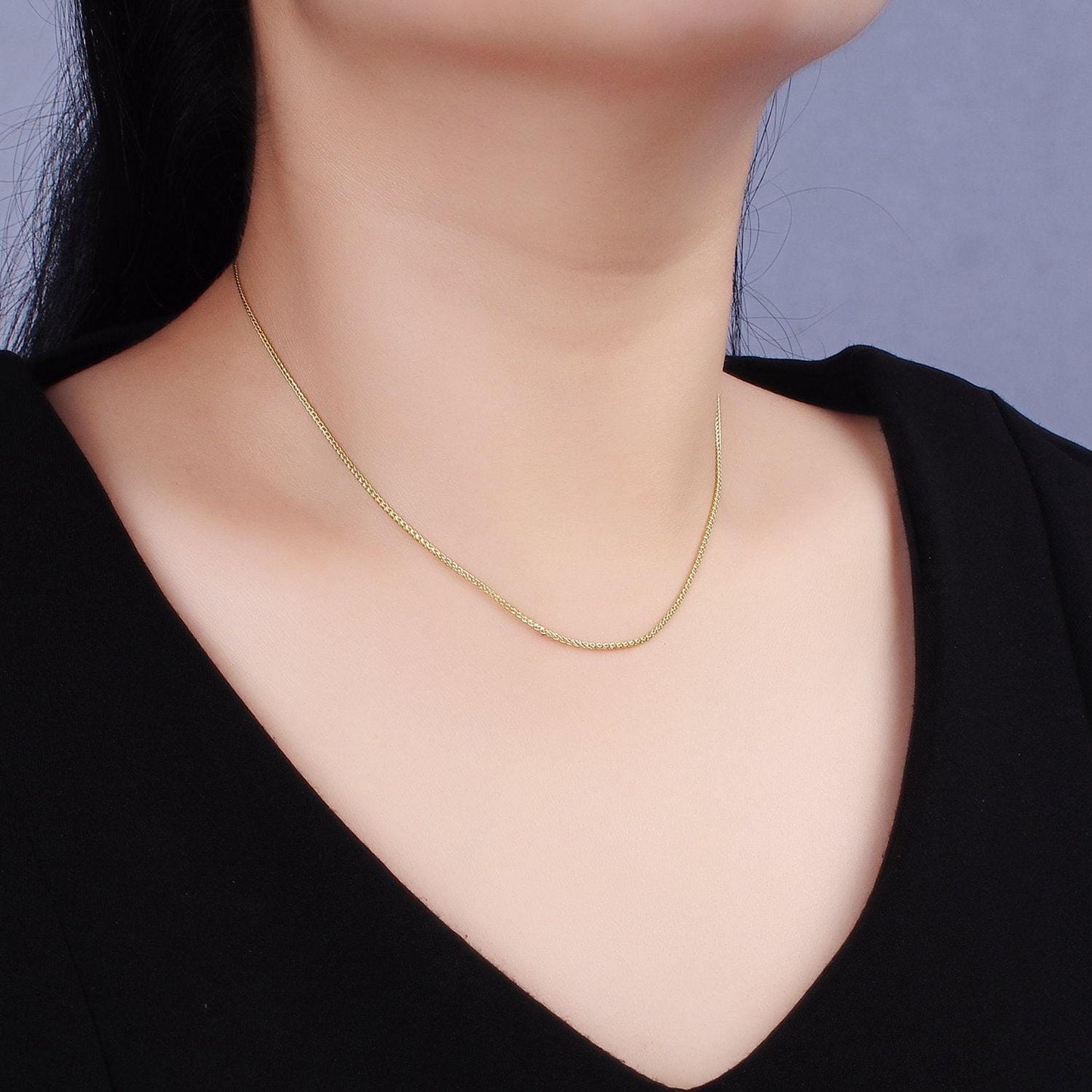 14k gold filled wheat chain foxtail chain necklace, men ladies gold chain, trending gold chain necklace 16 inch wa-2162