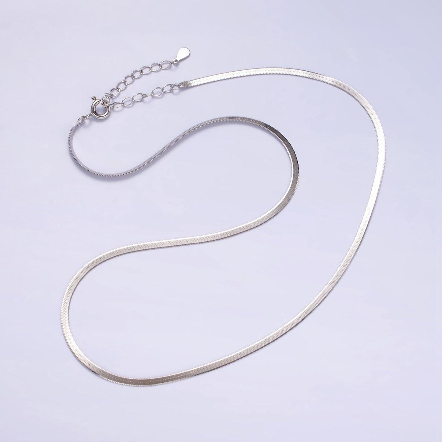 S925 sterling silver 2mm herringbone 17 inch layering chain necklace in silver | wa-2158